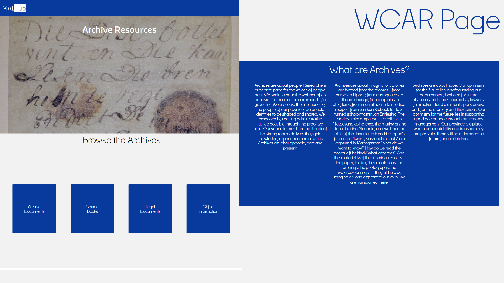 An excerpt of the MALHub Webpage Proposal